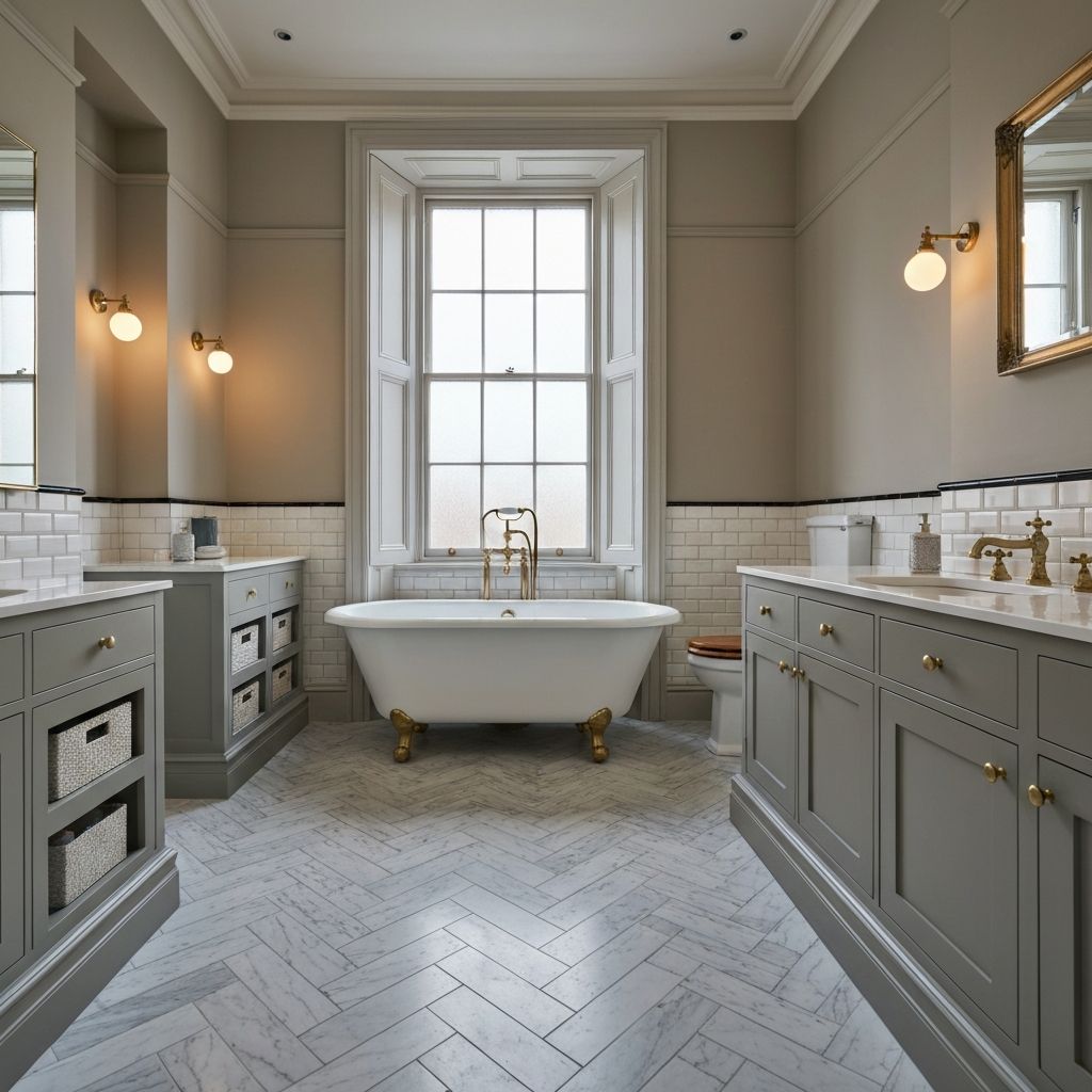 Luxury bathroom with freestanding bathtub in London home